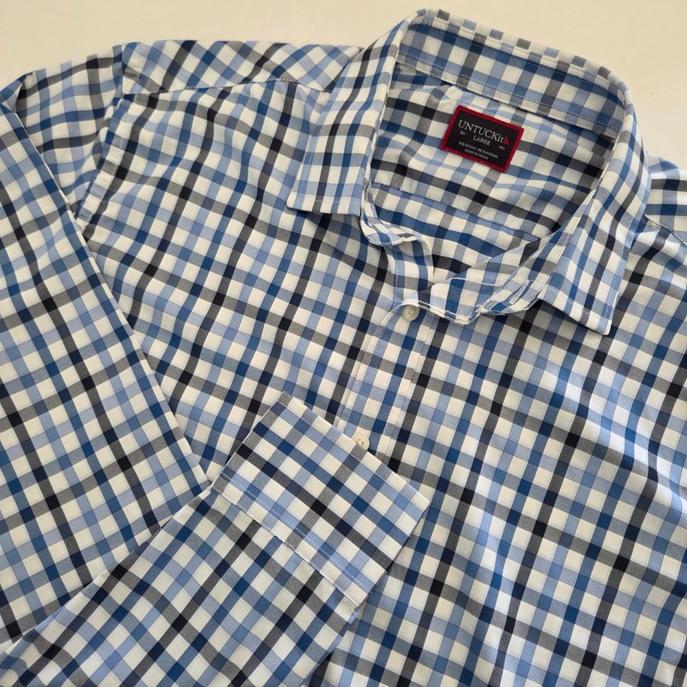 UNTUCKit‎ Button Down Navy Mezzacorono Gingham Performance Mens Large